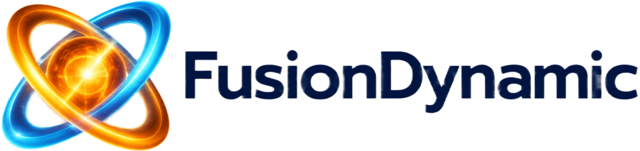 FusionDynamic logo with glowing orbital plasma rings